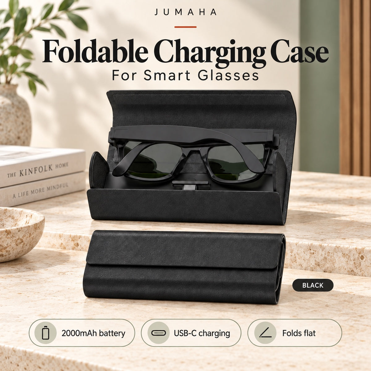 Jumaha Foldable Charging Case — 2000mAh for Smart Glasses