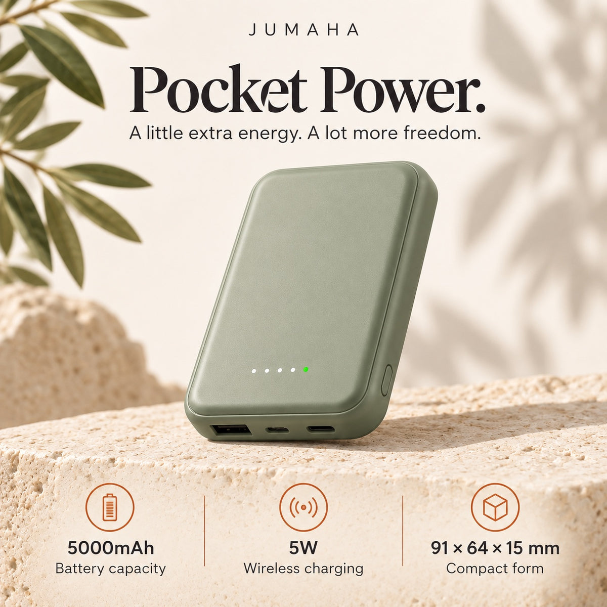 Jumaha Pocket Power — 5000mAh Magnetic Power Bank