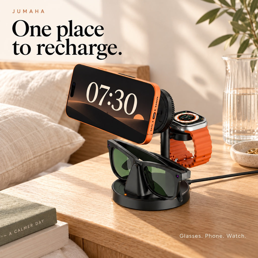 Jumaha 3-in-1 Fast Charging Station — Smart Glasses, Phone & Watch